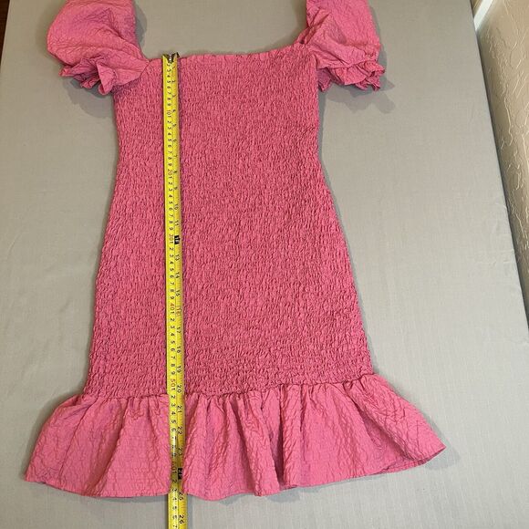 Zara Pink Size Medium Textured Weave Ruffled Ruched Bodycon Mini Lined Dress - Picture 6 of 7